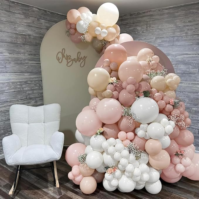 Dusty Pink White Balloon Garland Double Stuffed Baby Pink Nude Beige Balloons Cream Balloon Arch Kit for Boho Baby Shower Birthday Bridal Shower Wedding Engagement Party Decorations