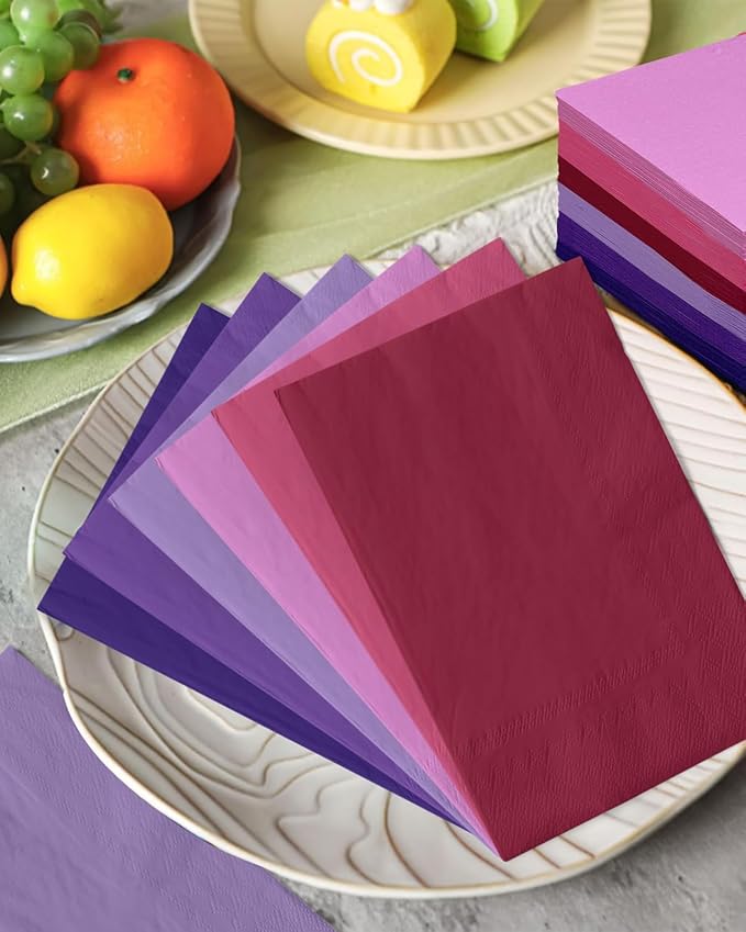 qiqee Pink Purple Paper Napkins 13 * 16inch Guest Paper Disposable Towels Napkin Paper Hand Towels for Wedding, Dinner, Birthday Party, Dessert Cocktail & Kitchen Napkins( 120 Count)