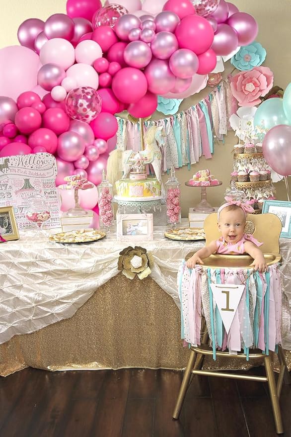 Pink Balloon Garland Arch Kit,139pcs Hot Pink Pastel Metallic Confetti Balloons for Wedding Bridal Birthday Princess Baby Shower Party Decorations