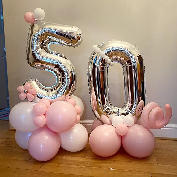 40 Inch Silver 50 Number Balloons Giant Jumbo Huge 50 Foil Mylar Helium Number Digital Balloons Silver Birthday Mylar Digital Balloons 50th Birthday Parth 50th Anniversary Events Party Decorations