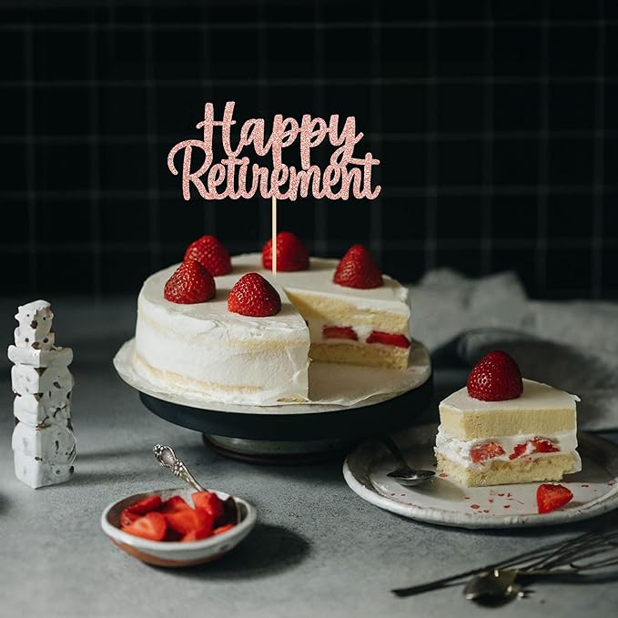 Gyufise Rose Gold Glitter Happy Retirement Cake Topper Retirement Cake Decoration Picks for Retired Party Cake Decoration Party Supplies 1 Pack