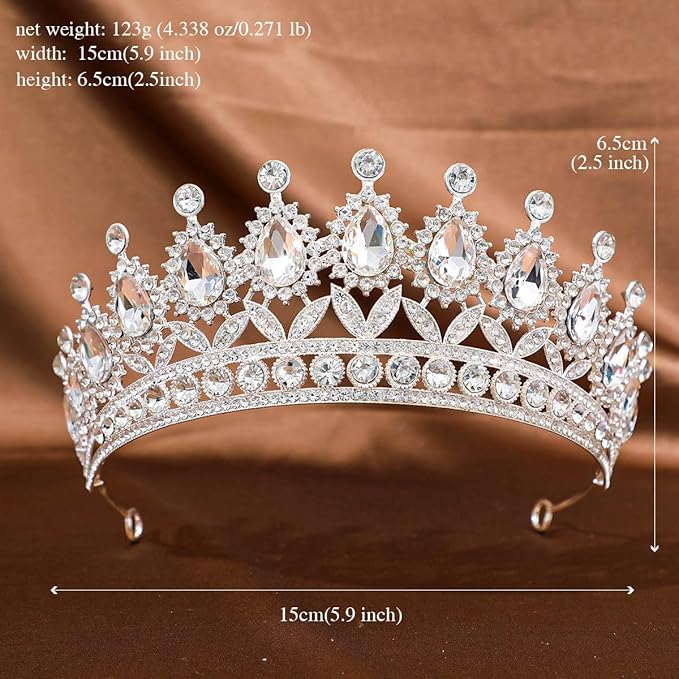 FORSEVEN Crystal Tiaras and Crowns for Women - Wedding and Birthday Party Princess Crown Hair Accessories - Bride Rhinestone Headband Halloween Decorations Hairband