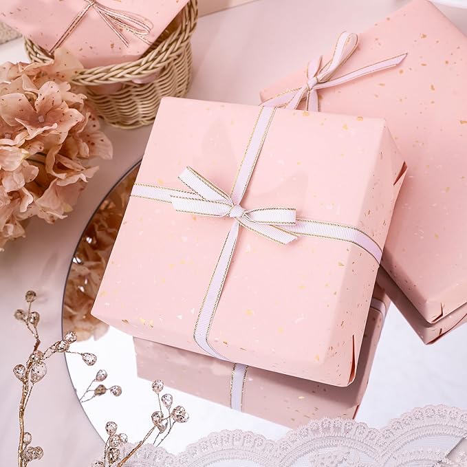 WRAPAHOLIC Pink Wrapping Paper Roll - Mini Roll - 17 Inch x 16.5 Feet - Pink Gold Design with Silky Touch Perfect for Birthday, Wedding, Baby Shower, Bridal Shower