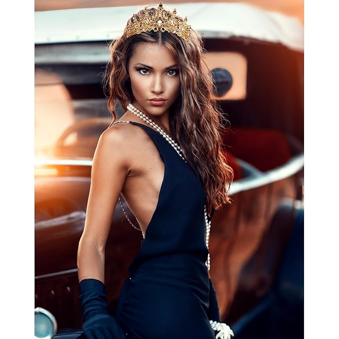 VELSCRUN Birthday Queen Tiara Crowns for Women Girls Gold Crystal Birthday Queen Headband Sash Elegant Princess Crown Happy Birth Party Decorations Mom Sisters Birth Gift Hair Accessories