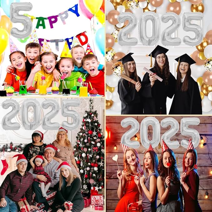 2025 Balloons, 40 Inch 2025 Number Balloons, 2025 Silver Balloons, Large Foil Happy New Year Balloons for New Year Eve Party Supplies 2025, New Years Decorations 2025, Christmas, Wedding, Birthday