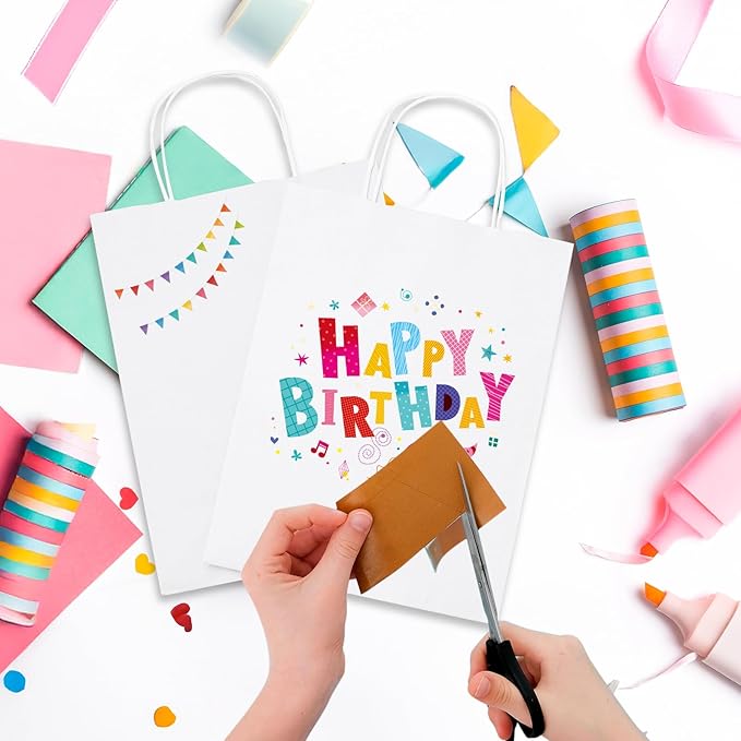 MESHA Gift Paper Bags 12000 PACK 8x4.25x10.5'' White Medium Shopping Kraft Bags Bulk with Handles Reusable for Business,Grocery,Birthday,Wedding,Kids Party,Favors