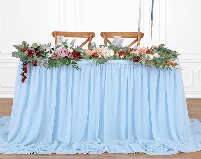 9ft Baby Blue Table Skirt Baby Shower Tablecloth for Boy Birthday Sweetheart Cake Table Wedding Table Decoration