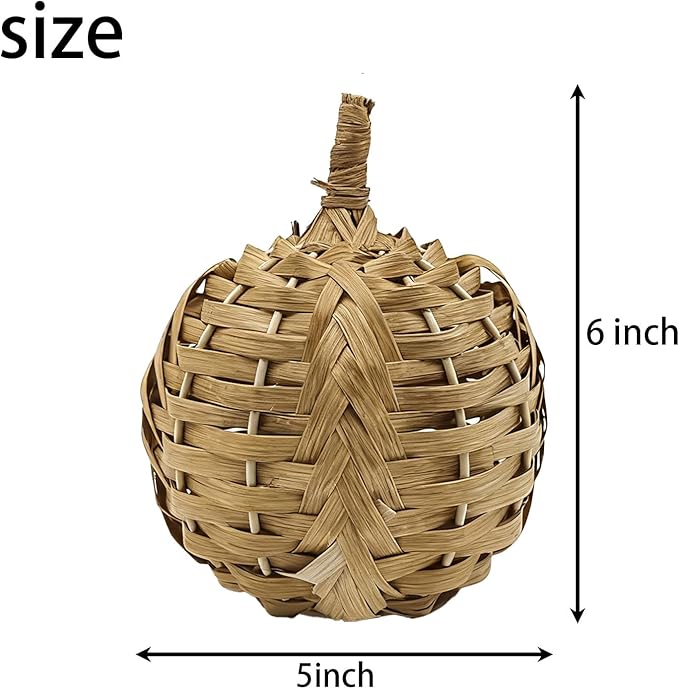 2Pcs of 5 Inch Bamboo-Woven Autumn Harvest Big Pumpkin Decor is Suitable for Thanksgiving & Halloween Fall Decorations. These Pumpkins are Perfect as Decorative Pumpkins for Table Decor