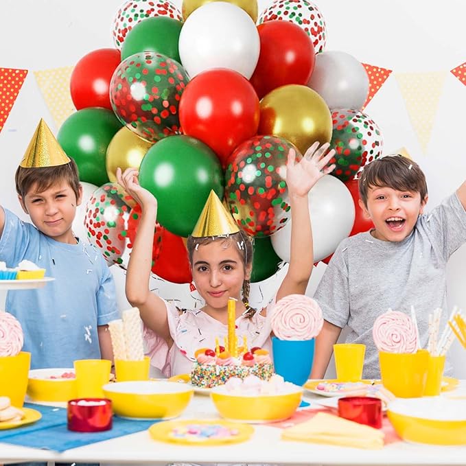 60PCS Gold Red and Green Balloons,Christmas Balloons Green Red and Gold Balloon Arch Kit,Suitable for Birthday Wedding Festival Christmas Party Decorations