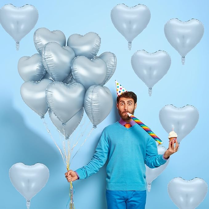 Baby Blue Heart Foil Balloons, 10PCS Light Blue Heart Shape Balloon, 18Inch Large Heart Polyester Film Balloon for Birthday Baby Shower Graduation Wedding Bridal Retirement Winter Party Supplies