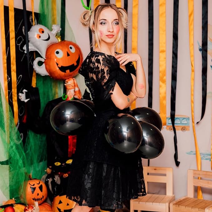 Black Balloons 145 pcs Black balloon Arch Kit Different Sizes of 18 12 10 5 Inch Balloon Garland Arch Kit, Latex Balloons for Birthday Party Decorations Graduation Wedding Decor