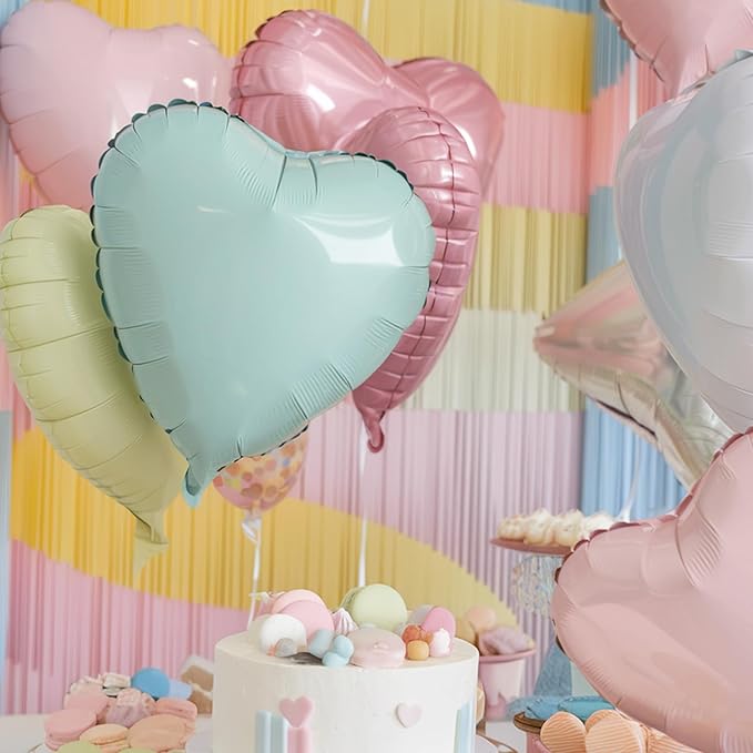 Pastel Colorful Heart Balloons, 18 Inch Matt Rainbow Heart Shape Balloon, 12PCS Multicolor Macaron Helium Foil Heart Balloon for Kids Birthday Baby Shower Engagement Wedding Party Decoration