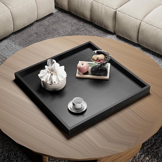 Ottoman Tray for Coffee Table Living Room Wood Serving Tray Large Wooden Square 24 Inches Black