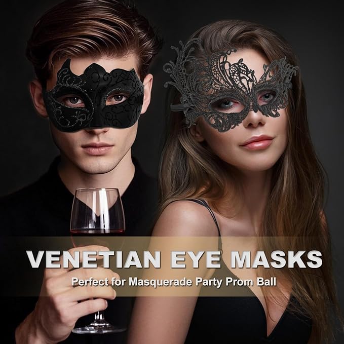 Couple Masquerade Mask for Women Men Shiny Venetian Mask Halloween Mask for Party Prom Ball Costume Lace Masks