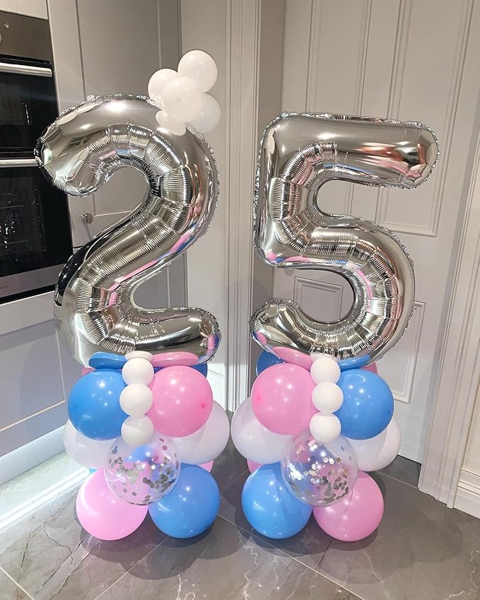 40 Inch Silver 26 Number Balloons Giant Jumbo Huge 26 or 62 Foil Mylar Helium Number Digital Balloons Silver Birthday Mylar Digital Balloons 26th or 62th Birthday Anniversary Events Party Decorations