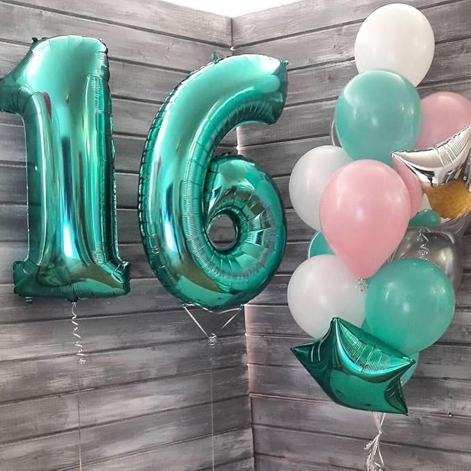 Teal Blue 40 Inch Mylar Foil Number 6 Balloon, Birthday Digital Balloons for 6 16 Boy Girl Party Decorations Supplies,Teal Blue Big Helium Balloon Numbers for 26 36 46 60 Men Women Anniversary