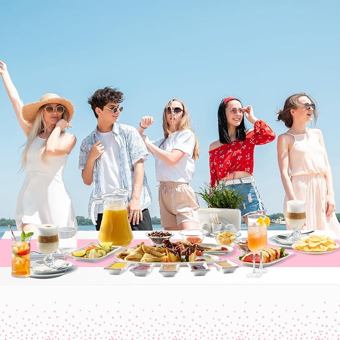 WNINK 2 Pack White and Light Pink Tablecloths, Light Pink Disposable Plastic Waterproof Table Cover, 54" x 108", for Birthday, Baby Shower,Wedding, Bridal Shower, Picnic Camping Parties