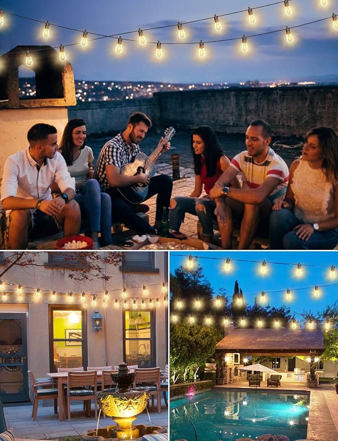 Brightever 120FT Outdoor String Lights Waterproof, LED Patio Lights with 34 S14 Shatterproof Vintage Bulbs(2 Spare), 2700K Outside Hanging Decorative Lights for Cafe, Bistro, Party, Birthday, Holiday