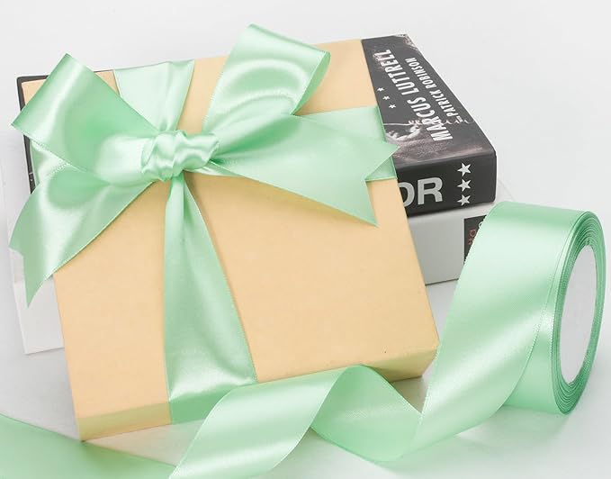 ATRBB 25 Yards 1-1/2 inch Wide Satin Ribbon Perfect for Wedding,Handmade Bows and Gift Wrapping(Mint Green)