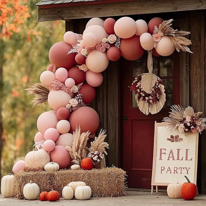Dusty Pink Balloon Arch Kit, Double Stuffed Dusty Rose Muave Light Pink Cream Balloons Blush Nude Balloon Garland for Boho Baby Shower Bridal Shower Birthday Fall Thanksgiving Party Decorations