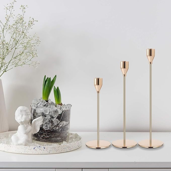 Gold Candlestick Holder French Gold Candle Holders for Table Centerpieces, Wedding, Party, Fits 3/4 inch Candles, Metal Taper Candle Sticks Holders Decor for Dinner, Home Decor (Set of 18)