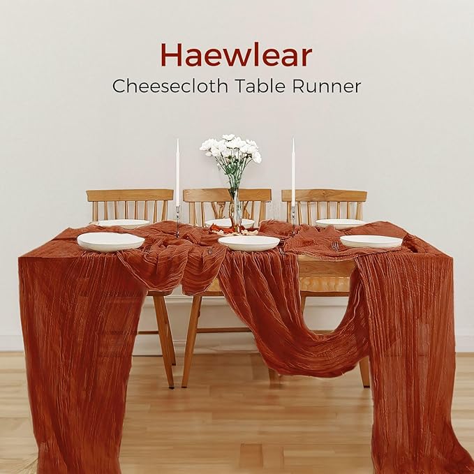 20PCS Terracotta Cheesecloth Table Runner 10ft Boho Gauze Fabric Cheese Cloth Table Runner Comes with 20 Cloth Napkins Runner for Romantic Wedding Birthday Shower Party Table Decoration