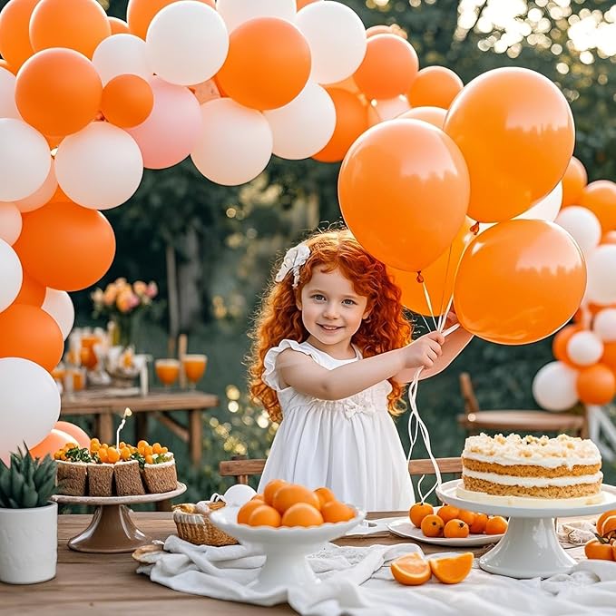 Orange Balloons, Latex Party Balloons with Ribbons, 100 Pack 12 inch Orange Round Helium Balloons for Autumn Wedding, Graduation,Birthday,Halloween Party Decorations and Spooky Party
