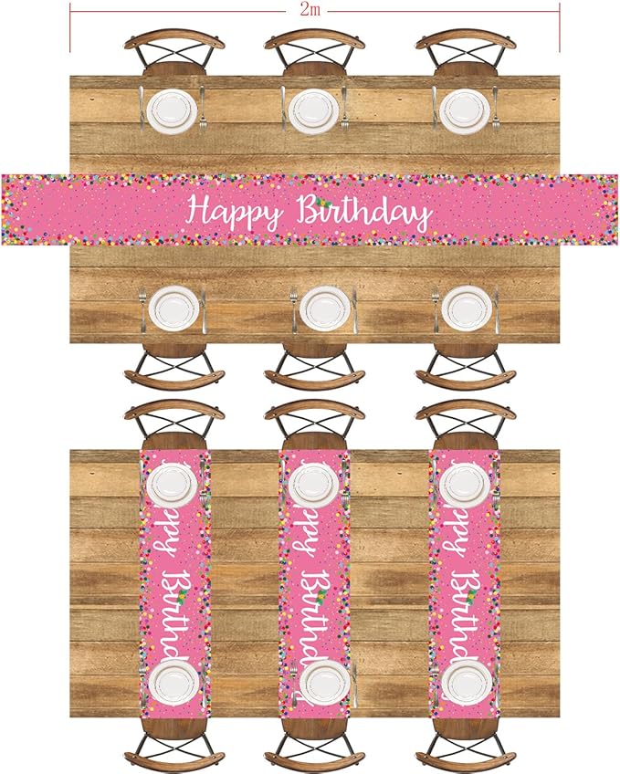 Letjolt Happy Birthday Table Runner 108 Inches Birthday Centerpieces for Tables Birth Day Party Sign Polka Dots Table Decoration, Pink