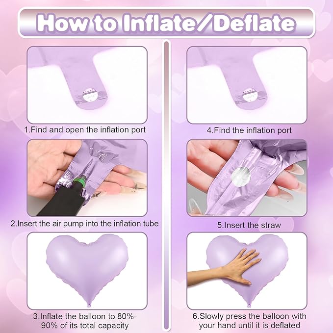 Pink Purple Heart Balloons,24Inch Large Pink Heart Foil Balloons for Valentine's Day Birthday Wedding Baby Shower Anniversary Party Decorations