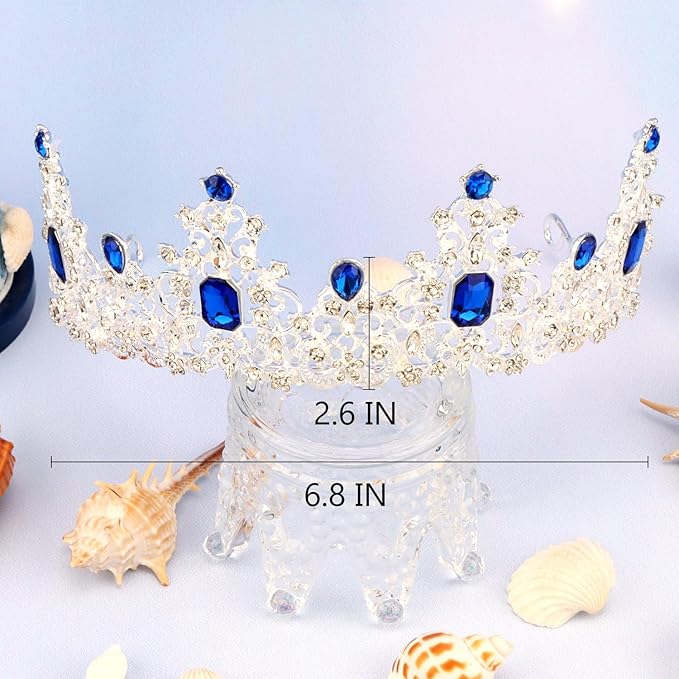 Didder Royal Blue Princess Crown Birthday Tiara Prom Queen Tiaras and Crowns for Women and Girls Headpiece Halloween Costume Hair Accessories
