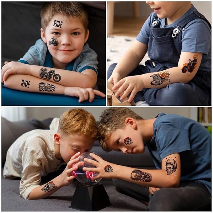 77 Sheets Motorcycle Temporary Tattoo for Women Men, 17 Sheets Half Arm Large Wing Skull Flowers Fake Tattoos, 60 Sheets Black Tiny for Adult Kids Party Body Tattoos Stickers Realistic