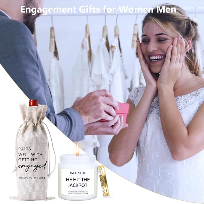 Engagement Gifts for Couples Her Engagement Party Decorations Gift for Couple Wine Bag Scented Candles Set Pairs Well with Getting Engaged Gifts Smell Like He Hit The Jackpot Wine Bottle Bag