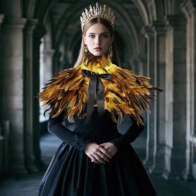 Gothic Natural Feather Shrug Feather Shawl Wrap Cape Victorian Collar for Halloween Cosplay Party Costume Accessories
