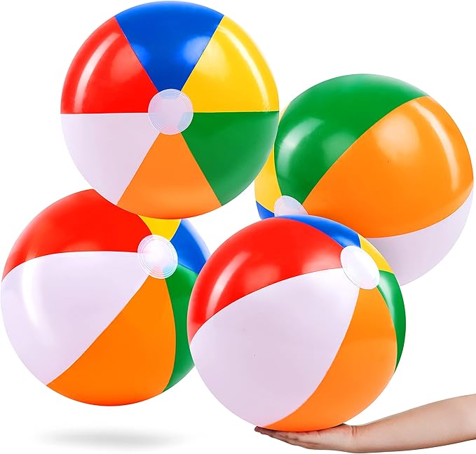 JOYIN 4-Pack 20" Beach Balls - Large Rainbow Beach Ball Inflatable Pool Toys for Party Supplies Decorations, Adults Kids Birthday Luau Summer Beach Water Games Beachball Party Favors