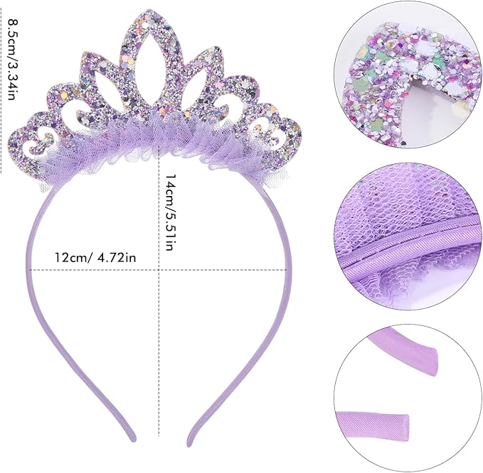 Birthday crown,8 Pack Princess Crown Headband, Glitter Sequin Crown Headband, Shiny Tiaras and Crowns Hair Accessories for Birthday Party, Proms, Gifts