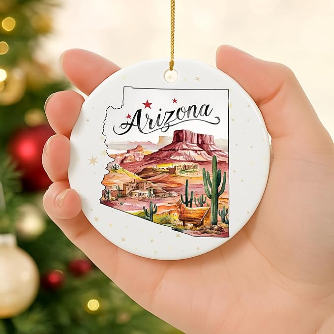 USA State Landmark Ceramic Ornament β Round Glossy Christmas Decoration Featuring U.S. State Art, Landmarks & Holiday Scenery β Collectible Travel Souvenir Ornament Series (Arizona)