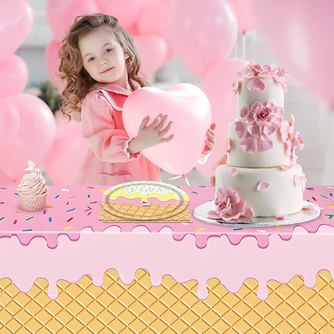 41Pcs Ice Cream Party Decorations,Ice Cream Disposable Tableware Kit with Paper Plates Napkins Tablecloth丨Gender Reveal Party,Toddler Party,Baby Bridal Shower Boys Girls Birthday Decorations,Serves 20