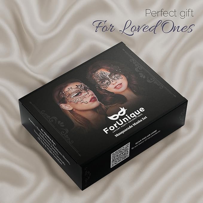 Masquerade Mask for Couples Women and Men - 3 Pack Venetian Gold and Black Lace, Mardi Gras Mask
