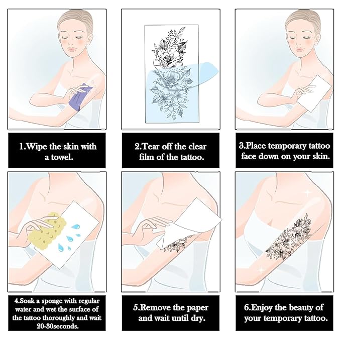 12 Sheets Black Large Full Arm Temporary Tattoos Adults, Waterproof Realistic Totem Flower Myth Angel Skull Fake Tattoos, Eagle Dragon Horse Tattoo Kits Parties Festivals Cosplay BBQ Pool Beach Party