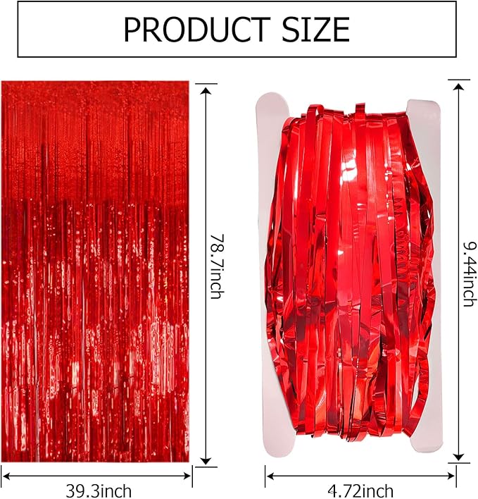 10 Pack Red Streamers Party Backdrop Christmas Decorations Foil Fringe Backdrop Curtains Carnival Casino Theme Birthday New Year Holiday Celebration Bachelorette Party Decorations Supplies