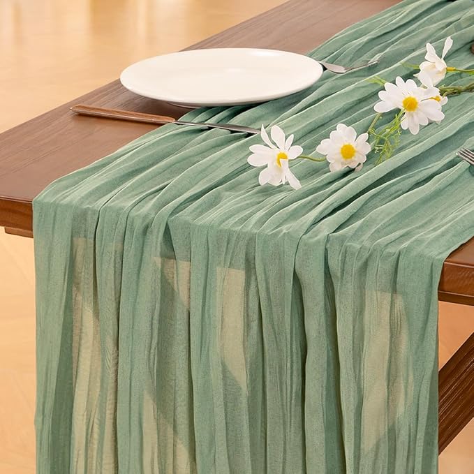 Socomi 10pcs Sage Green Cheesecloth Table Runner Fall Thanksgiving Boho Rustic Gauze 120 inch 10FT Cheese Cloth Runner for Wedding Party Baby Shower Home Decor Holiday Decorations