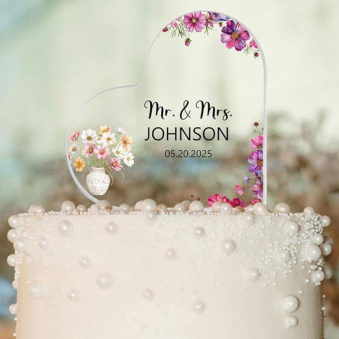 Custom Wedding Heart Acrylic Plaque,Mr & Mrs Cake Topper,Personalized Wedding Keepsake/Gift/Sign (Style 8)