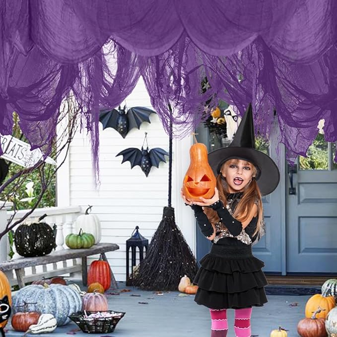 400" x 85" Halloween Creepy Cloth Decoration,Large Purple Spooky Fabric Cloth Scary Gauze Cheesecloth for Haunted House Halloween Party Yard Wall Indoor Outdoor Decor