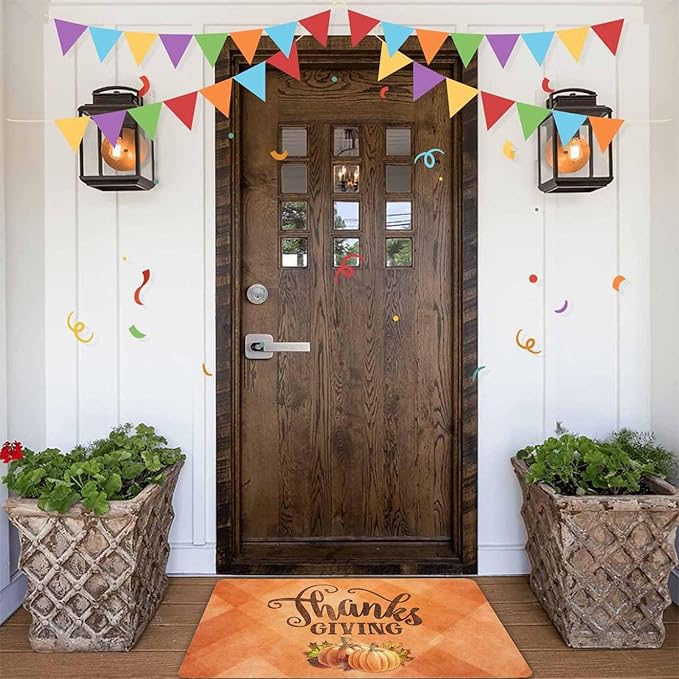 InterestPrint Thanksgiving Doormat Fall Door Mat, Pumpkin Welcome Mats Outdoor Autumn Doormats for Front Door Decorations Autumn Harvest Vintage Thanksiving, 24"x16"inch
