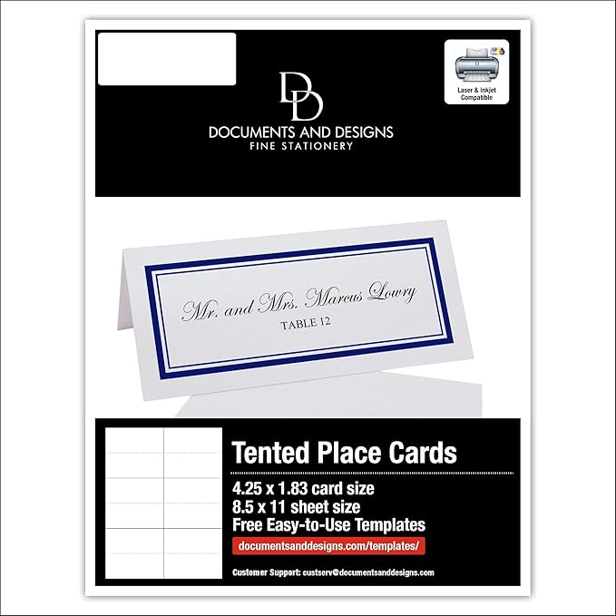 Double Line Border Printable Place Cards, Navy (Choose Color), Set of 60 (10 Sheets), Laser & Inkjet Printers - Wedding, Party, Dinner, and Special Events - Made in the USA