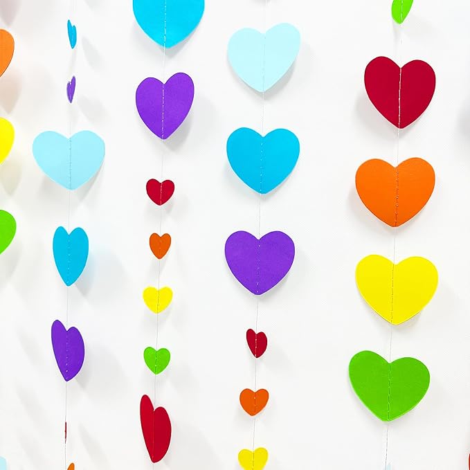 52Ft Valentines Day Party Decorations Rainbow Love Heart Garland Colorful Hanging Paper Heart Streamer Banner for Birthday Anniversary Bachelorette Engagement Wedding Baby Bridal Shower Carnival Party