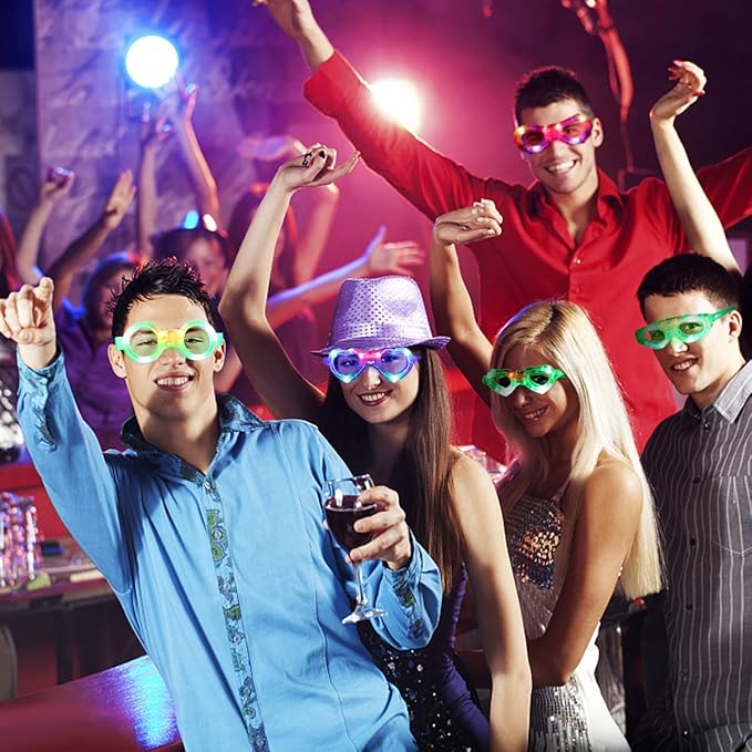 35 Pcs LED Glasses 7 shapes 6 LED Glow In The Dark Party Supplies Favor for Kids Adults shutter heart round star butterfly Glow Sticks Light Up Glasses fit Birthday Halloween Christmas Valentine's Day