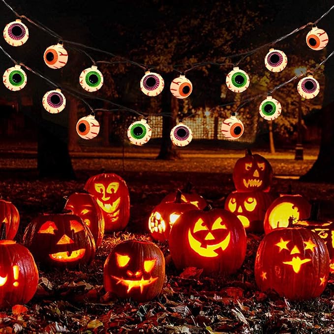 Halloween Eyeball String Lights, 8.5Ft Halloween Decorative String Lights with 10 Multicolor Eyeball Bulbs, UL Listed Waterproof for Indoor/Outdoor Use, Patio, Garden, Gazebo, Door Decoration, Black