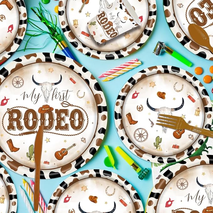 142 Pcs Western Cowboy Tableware 1st Rodeo Birthday Party Decorations Blue My First Rodeo Decorations for Boy