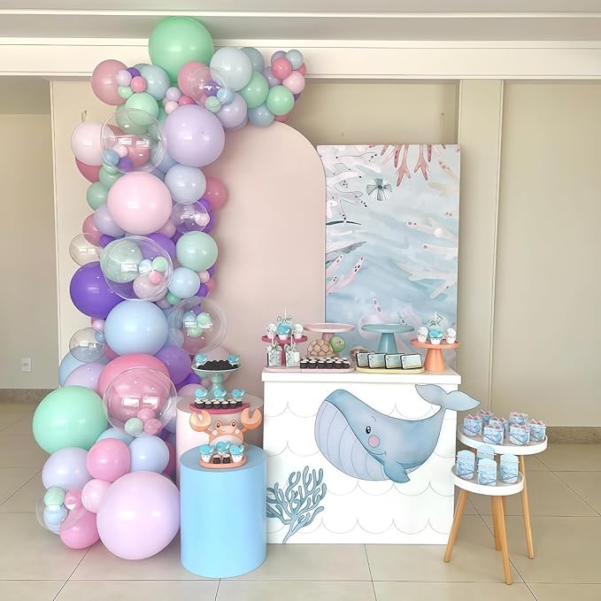Mermaid Balloon Arch kit, 139 Pcs Pink Light Blue Purple Transparent balloon Little Mermaid Balloon Arch for Girl Kids Baby Shower Ocean Themed Party Decorations